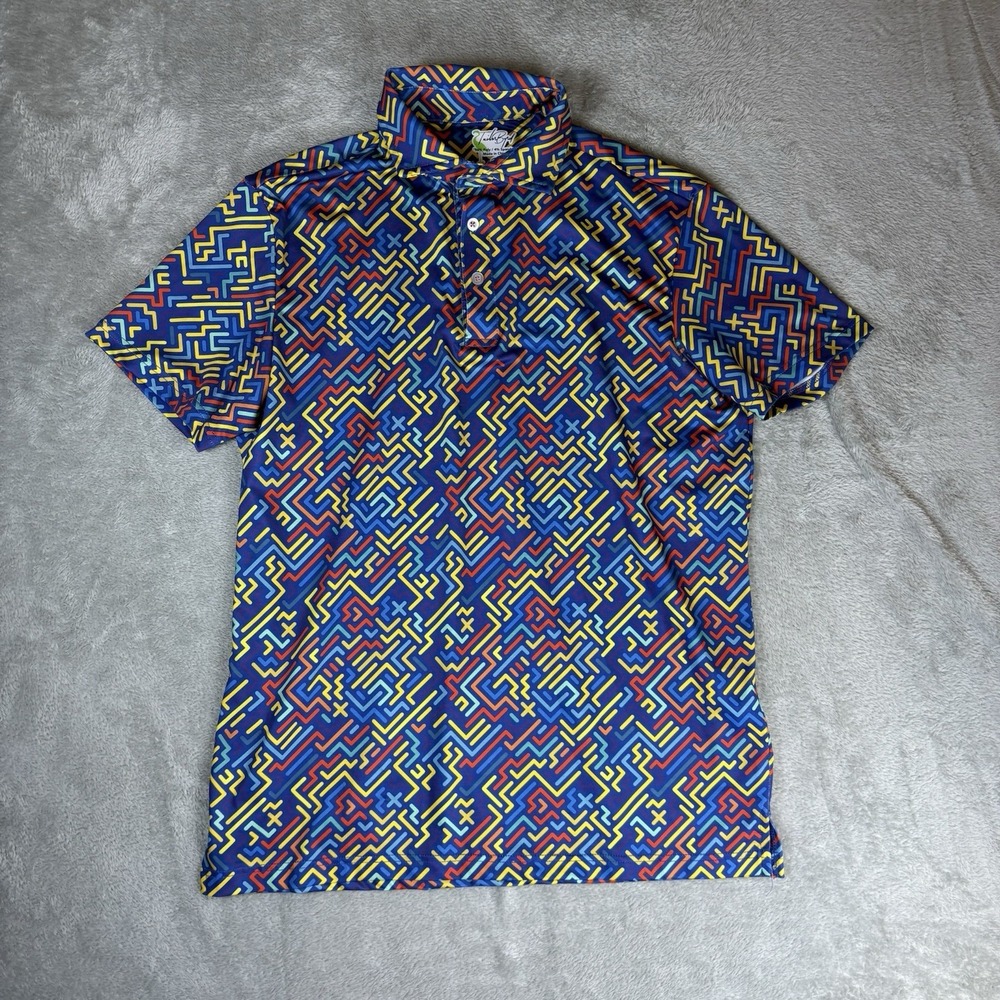 TaylorByrd Polo Shirt Mens Small Blue Short Sleeve Abstract Golfing